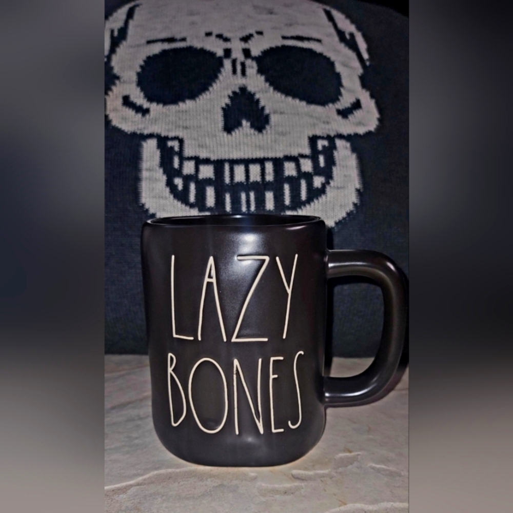 Rae Dunn Black "LAZY BONES" mug